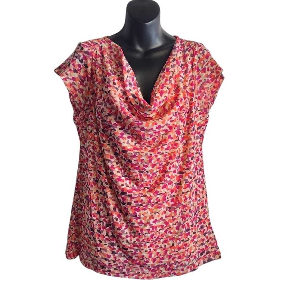 Liz Claiborne Women's Multicolor Floral Print Cowlneck Sleeveless Blouse Sz L